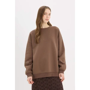 Oversize Geniş Kalıp Bisiklet Yaka Basic Düz Kalın Sweatshirt Y1346AZ25SP