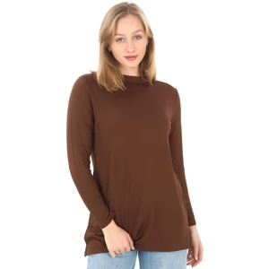 Penye Bizden Viskon Dik Yaka Tunik-Kahverengi