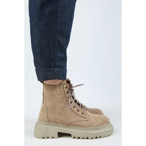 (Dilzar) Kadın  Deri Bağcıklı Içten Fermuarlı Vizon Bot