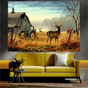 Köy ve Geyik Temalı Sanatsal Dekoratif Duvar Tablosu