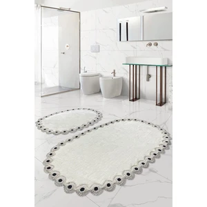 Bonny Home Gülruba Oval Krem Çeyizlik Dantelli 2'li Banyo Paspası Seti Kaymaz Tabanlı Klozet Takımı