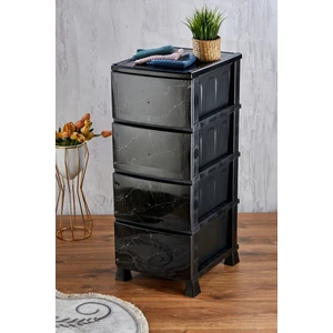 4 Katlı Çekmeceli Baskılı Desenli Kapaklı Plastik Komidin - Sebzelik - Çekmece