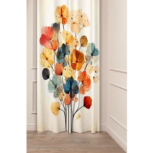 Çiçek Yaprak Desenli Dijital Baskılı  Tek Kanat  Bohem Fon Perde