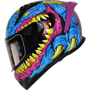 Mts M-801 Gongju Pembe-Mavi Güneş Vizörlü Kask (Siyah Camlı)