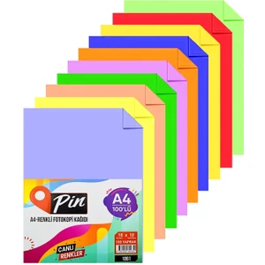 A4 Renkli Fotokopi Kağıdı Canlı Renkler 10 Renk 100 Lü (PİN-1061)
