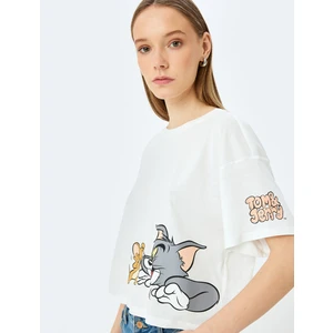 Tom ve Jerry Lisanslı Baskılı Oversize Crop Tişört