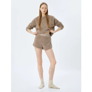 Beli Lastikli Peluş Mini Şort Pijama Altı