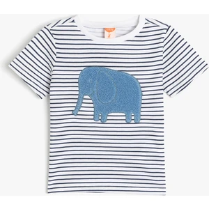 Fil Aplikeli Bisiklet Yaka Kısa Kollu Pamuklu Tişört