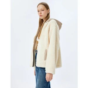 Kapüşonlu Oversize Fermuarlı Cep Detaylı Peluş Sweatshirt