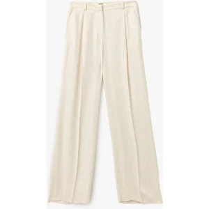 Viskon Keten Karışımlı Cepli Geniş Paça Pileli Kadın Pantolon