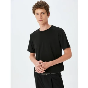 Bisiklet Yaka Kısa Kollu Viskon Karışımlı Basic Slim Fit Tişört