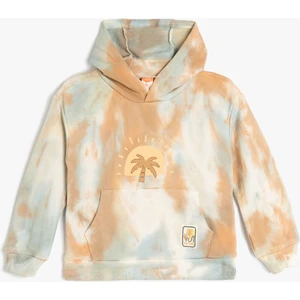 Kapşonlu Palmiye Baskılı Uzun Kollu Pamuklu Sweatshirt