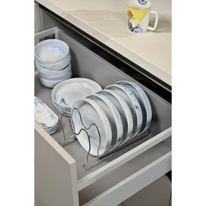 Edora Home Silver 6 Bölmeli Tava, Tabak ve Tencere Kapak Düzenleyici Raf, Çekmece Içi Organizer - Metal Paslanmaz