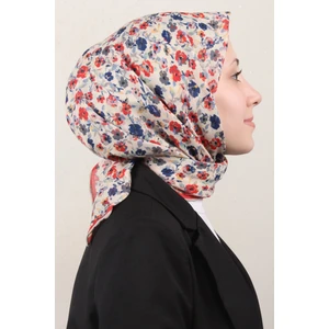 Pamuklu Soft Eşarp 4161-9 Bej-Kırmızı