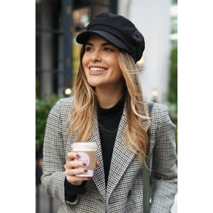 Siyah Bayan Şapka Kadın Kasket Yün Flat Cap