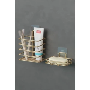 Home Gold Altın Kaplama Yapışkanlı 2 Li Set Sabunluk Banyo Mutfak Lavabo Metal Katı Sabunluk