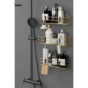 Home Altın Kaplama Yapışkanlı 3 Adet Banyo Rafı Duş Şampuanlık Duvar Düzenleyici Organizer
