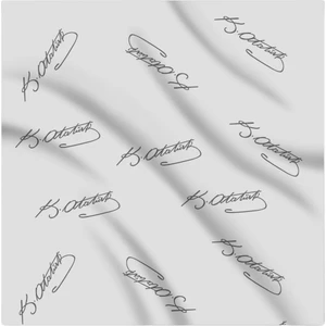 Beyaz Atatürk Imza Desenli Şifon Fülar