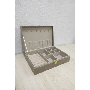 Çok Bölmeli Kahve Kadife Takı Kutusu 28 x 19 x 7 cm