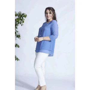 1934 Kolyeli Şifon Büyük Beden Şık Bluz Indigo