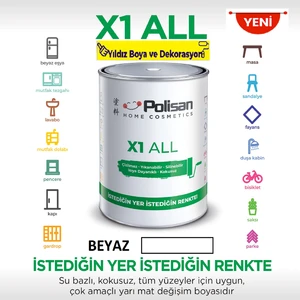 X1 All Her Yeri Istediğini Boya-Çizilmez-Yıkanabilir-Isıya Dayanıklı-Kokusuz-- Beyaz 0,75 L