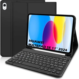 M.TK Moveteck Huawei Matepad Se 11" 2024 Uyumlu Bluetooth Özellikli Standlı Kalem Bölmeli Klavyeli Kılıf Manyetik Türkçe