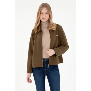 U.S. Polo Assn. Kadın Haki Fermuarlı Polo Yaka Sweatshirt 50295811-VR027