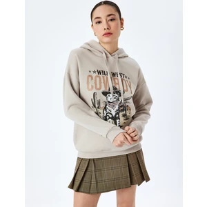 Kapüşonlu Slogan Baskılı Oversize Uzun Kollu Sweatshirt
