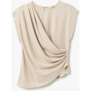 Drape Detaylı Bisiklet Yaka Asimetrik Kruvaze Bluz