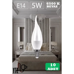Beyaz Kıvrık Mum LED Ampul E14 Duy 5W 10 Adet