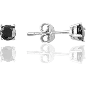 Işıltılı 925 Ayar Gümüş Siyah Zirkon Taşlı Tektaş Küpe 4 mm