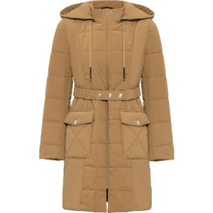 Çıkabilir Kapüşonlu Torba Cepli Kapitone Mont Kamel 6659