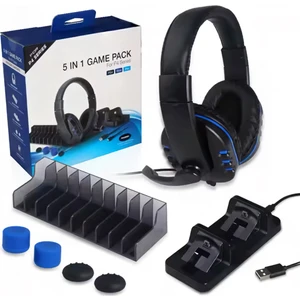 YUES PS4 5-in-1 Aksesuar Seti – DualShock 4 Şarj Standı + Kulaklık Standı + Analog Koruyucu, PS4/Slim/Pro Uyumlu