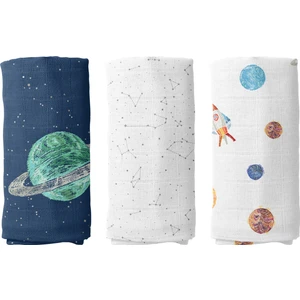 Casadora Baby Space Planet %100 Pamuk 3'lü Müslin Örtü Seti - 70X70 cm