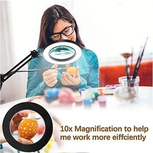 10X Işıklı Büyüteç Büyüteçli LED Lamba 3 Renk Modu Kısılabilir Led'ler Yakın Çalışma Onarımı Için Işıklı ve Kelepçeli Gerçek Cam Lens Büyüteç Okuma El Sanatları (Yurt Dışından)