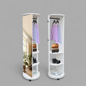 Silpius | Beyaz Boy Aynalı 360 Derece Döner Portatif Çok Amaçlı Portmanto Askılık Vestiyer Organizer