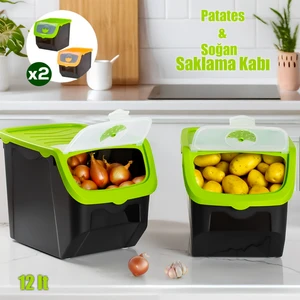 1506 Yeşil 2'li Çok Amaçlı Plastik Patates Soğan Sarımsak Saklama Kutusu 12 l