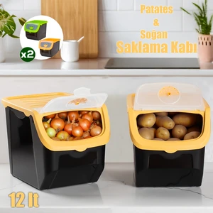 1506 Sarı 2'li Çok Amaçlı Plastik Patates Soğan Sarımsak Saklama Kutusu 12l