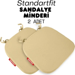 2'li Standartfit Oval Sandalye Minderi Fermuarlı Yıkanabilir Kılıf Bağcıklı Su ve Yağ Itici 42 x 42 x 5 Bej