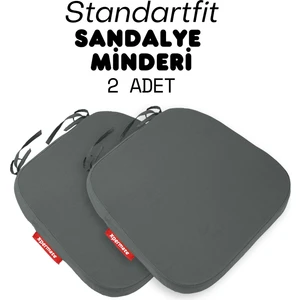 2'li Standartfit Oval Sandalye Minderi Fermuarlı Yıkanabilir Kılıf Bağcıklı Su ve Yağ Itici 42 x 42 x 5 Antrasit