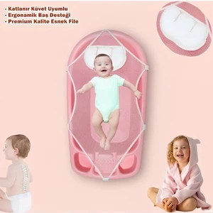 Baş Destekli Premium Bebek Küveti Filesi Banyo Filesi ( Katlanır Küvet ve Normal Küvet Uyumlu )