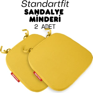 2'li Standartfit Oval Sandalye Minderi Fermuarlı Yıkanabilir Kılıf Bağcıklı Su ve Yağ Itici 42 x 42 x 5 Sarı