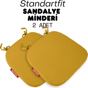 2'li Standartfit Oval Sandalye Minderi Fermuarlı Yıkanabilir Kılıf Bağcıklı Su ve Yağ Itici 42 x 42 x 5 Hardal