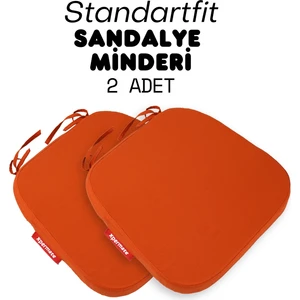 2'li Standartfit Oval Sandalye Minderi Fermuarlı Yıkanabilir Kılıf Bağcıklı Su ve Yağ Itici 42 x 42 x 5 Kiremit