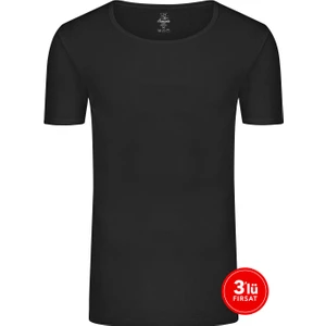 Erkek Pamuklu Sıfır Yaka Tshirt 3'lü Paket - Siyah