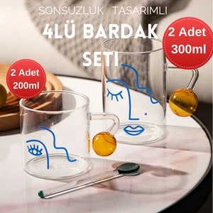 4 Adet Sonsuzluk Tasarımlı Abstract Renkli Kulplu Cam Bardak Seti
