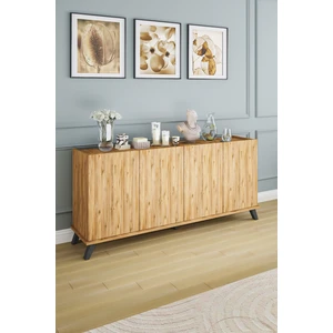 AE-2056 Akel Atlantik Çam 4 Kapaklı Geniş Konsol 180  cm  Ayaklı,raflı, Yemek Odası, Tv Sehbası, Modern,