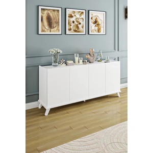 AE-2056 Akel Beyaz 4 Kapaklı Geniş Konsol 180  cm  Ayaklı,raflı, Yemek Odası, Tv Sehbası, Modern,