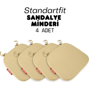 4'lü Standartfit Oval Sandalye Minderi Fermuarlı Yıkanabilir Kılıf Bağcıklı Su ve Yağ Itici 42 x 42 x 5 Bej