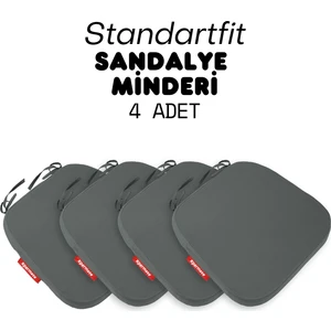 4'lü Standartfit Oval Sandalye Minderi Fermuarlı Yıkanabilir Kılıf Bağcıklı Su ve Yağ Itici 42 x 42 x 5 Antrasit